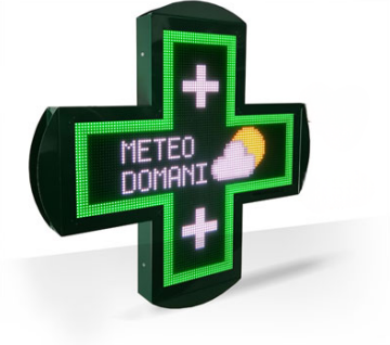 Croce farmacia LED con contenuto dinamico animato sul display a matrice
