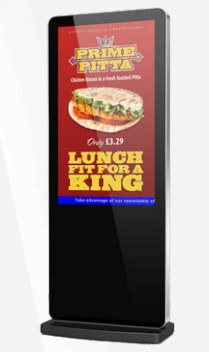 Totem LCD GlassTower indoor slim con contenuto promozionale food